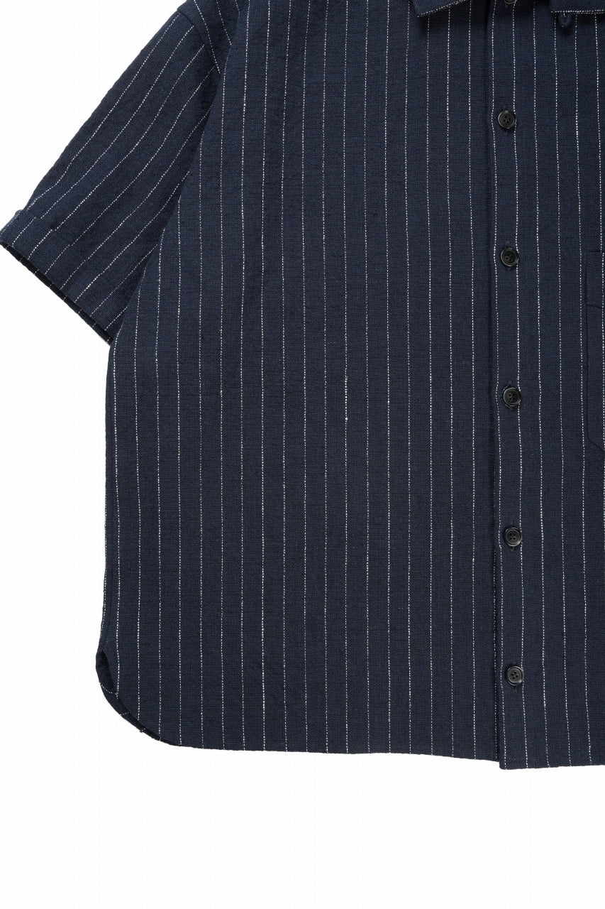 N/07 OPEN COLLAR H/S SHIRT / HEAVY C/LI BUTCHER STRIPES (BLACK NAVY) - Image 9