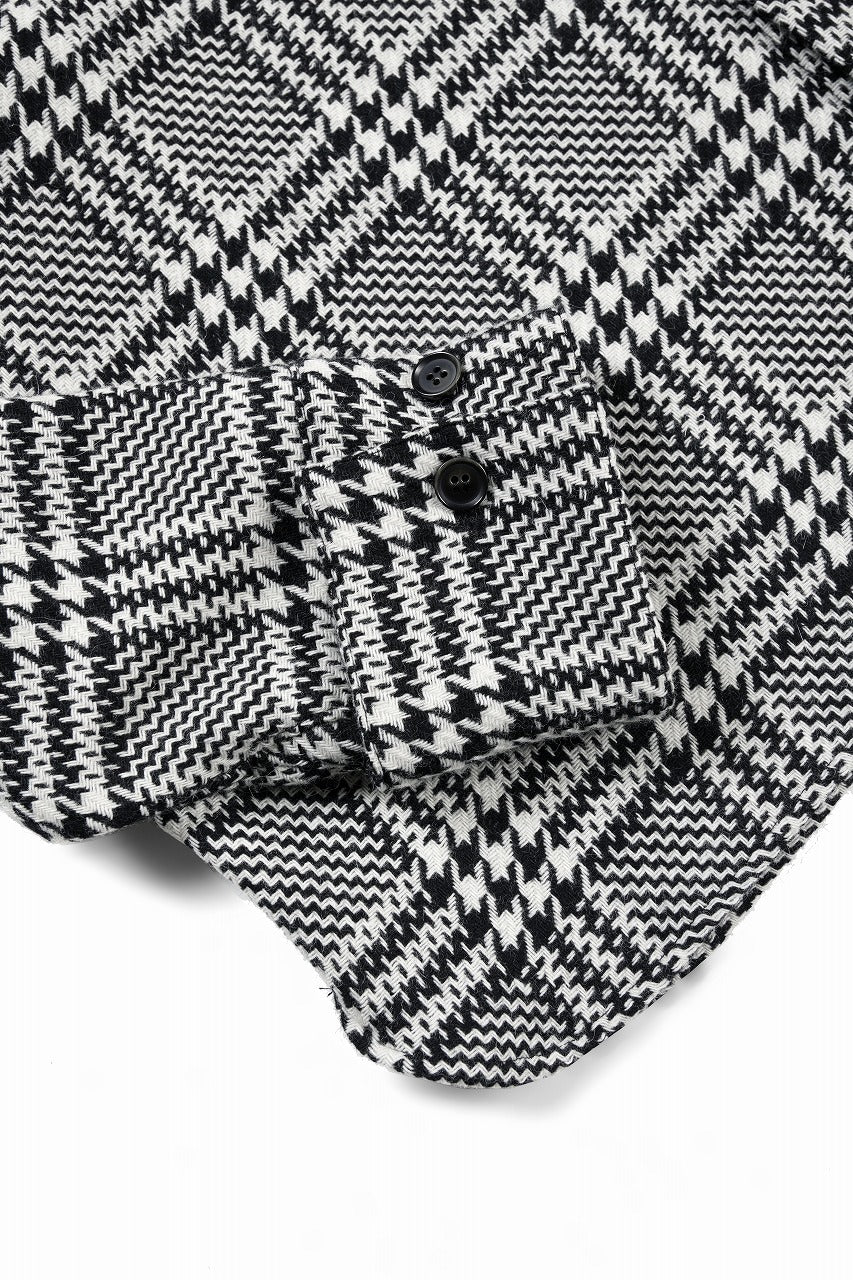 N/07 OPEN COLLAR L/S SHIRT / HOUNDSTOOTH GLEN CHECK (WHITE x BLACK) - Image 12
