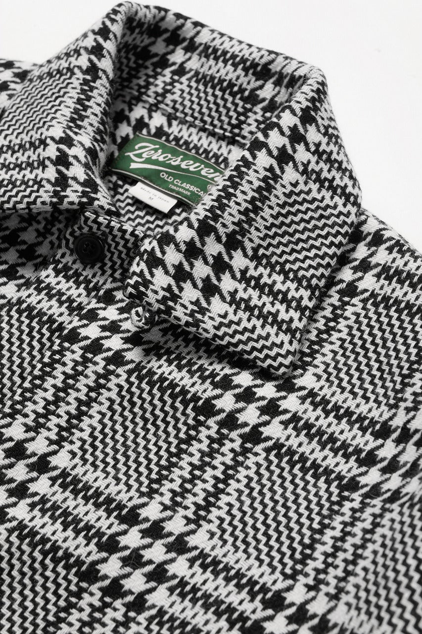 N/07 OPEN COLLAR L/S SHIRT / HOUNDSTOOTH GLEN CHECK (WHITE x BLACK) - Image 13