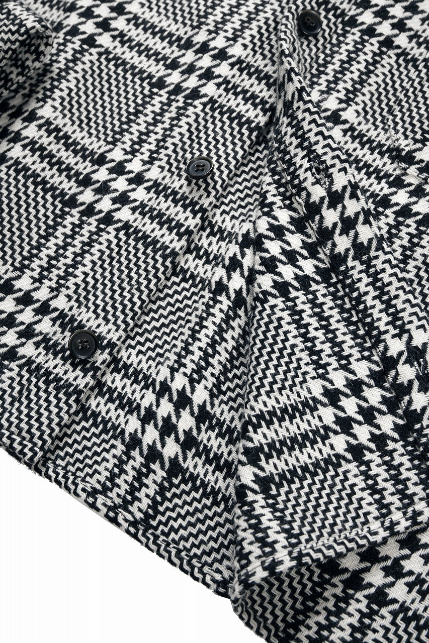 N/07 OPEN COLLAR L/S SHIRT / HOUNDSTOOTH GLEN CHECK (WHITE x BLACK) - Image 15
