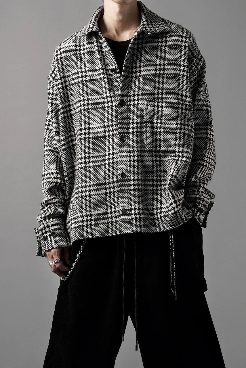 N/07 OPEN COLLAR L/S SHIRT / HOUNDSTOOTH GLEN CHECK (WHITE x BLACK) - Image 20