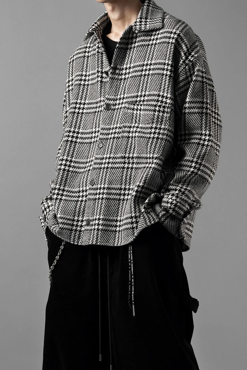 N/07 OPEN COLLAR L/S SHIRT / HOUNDSTOOTH GLEN CHECK (WHITE x BLACK) - Image 21