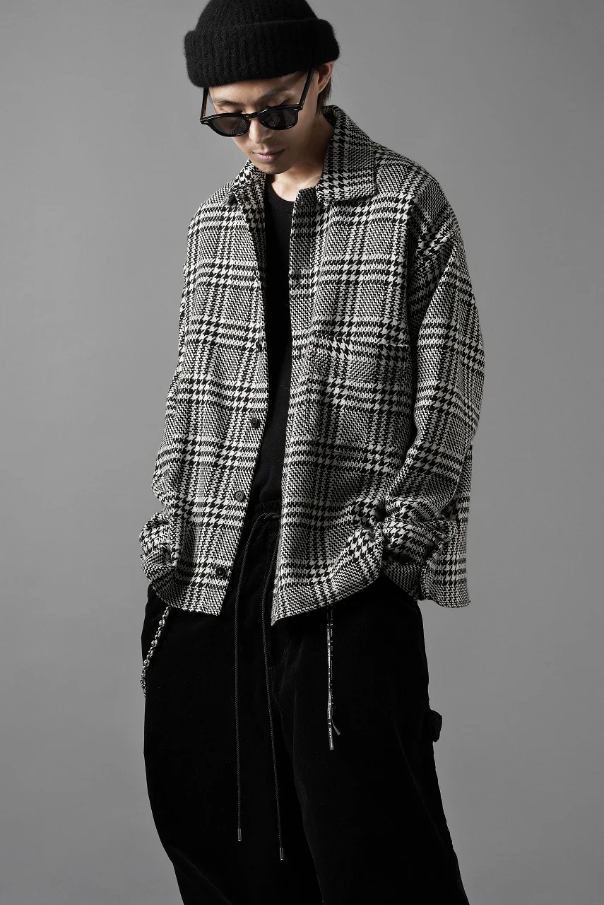 N/07 OPEN COLLAR L/S SHIRT / HOUNDSTOOTH GLEN CHECK (WHITE x BLACK) - Image 23
