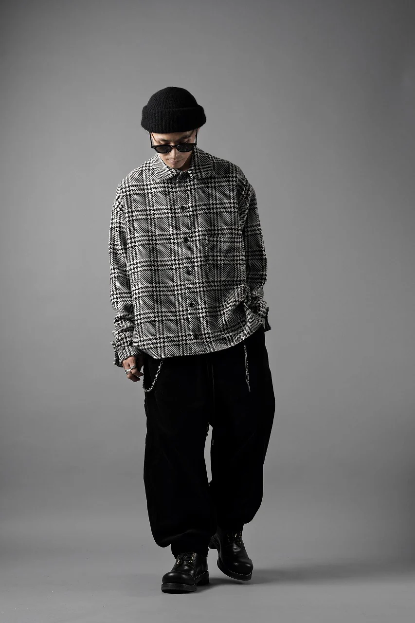 N/07 OPEN COLLAR L/S SHIRT / HOUNDSTOOTH GLEN CHECK (WHITE x BLACK) - Image 25