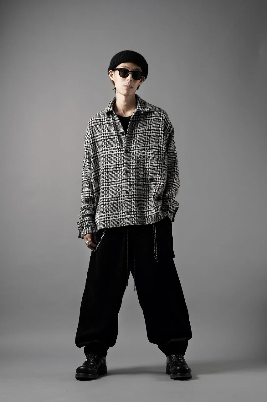N/07 OPEN COLLAR L/S SHIRT / HOUNDSTOOTH GLEN CHECK (WHITE x BLACK) - Image 26