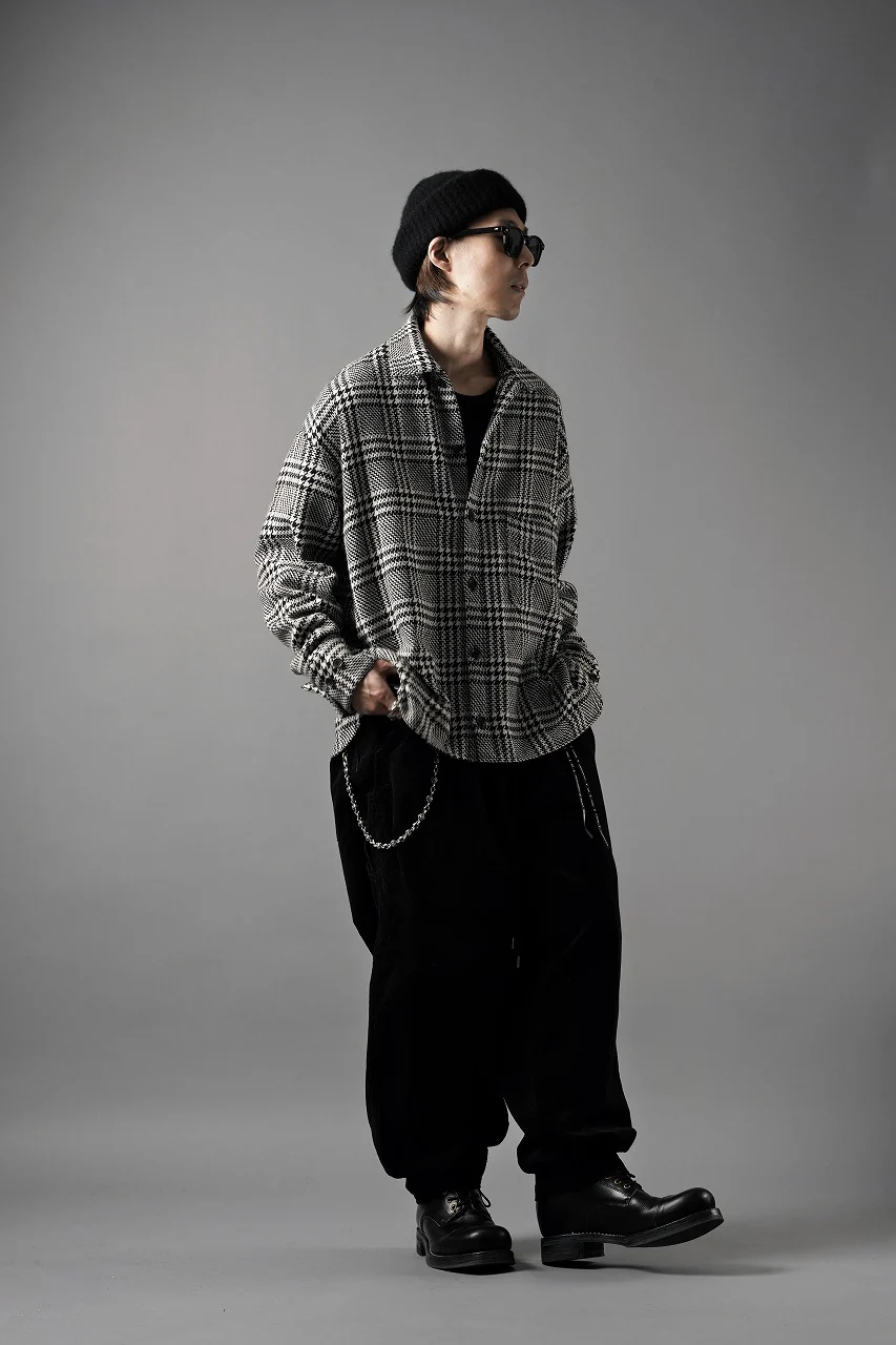 N/07 OPEN COLLAR L/S SHIRT / HOUNDSTOOTH GLEN CHECK (WHITE x BLACK) - Image 29