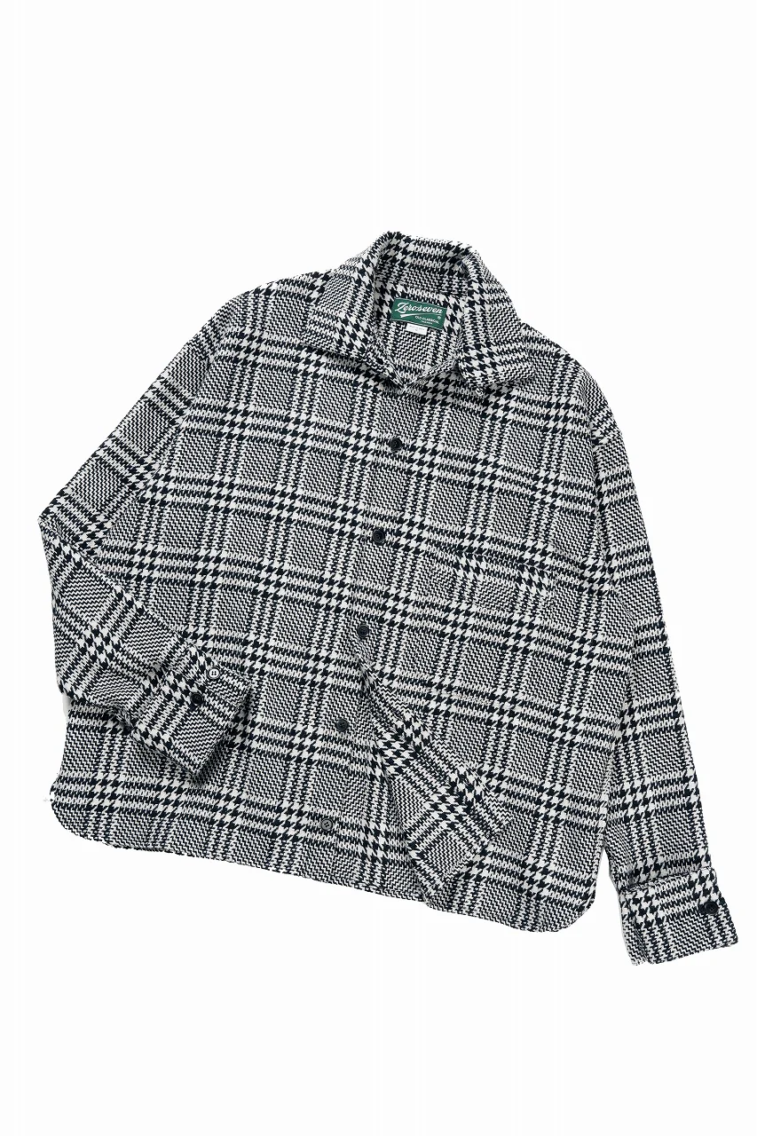 N/07 OPEN COLLAR L/S SHIRT / HOUNDSTOOTH GLEN CHECK (WHITE x BLACK) - Image 4