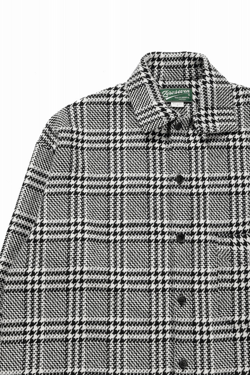N/07 OPEN COLLAR L/S SHIRT / HOUNDSTOOTH GLEN CHECK (WHITE x BLACK) - Image 5