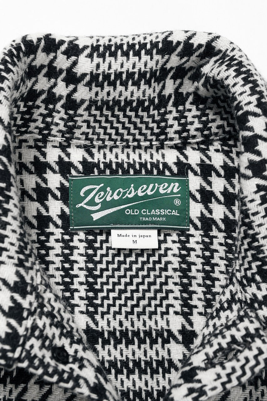 N/07 OPEN COLLAR L/S SHIRT / HOUNDSTOOTH GLEN CHECK (WHITE x BLACK) - Image 8