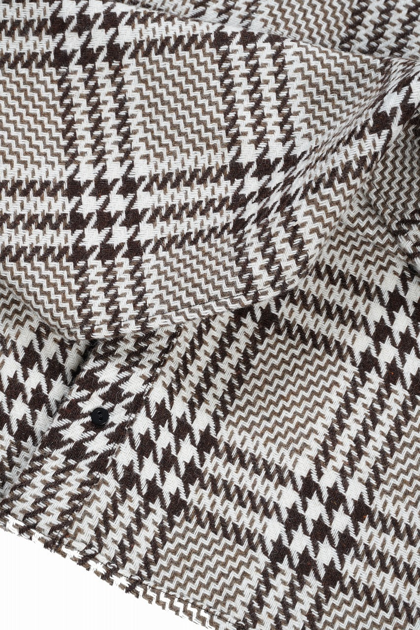 N/07 OPEN COLLAR L/S SHIRT / HOUNDSTOOTH GLEN CHECK (WHITE x BROWN) - Image 11