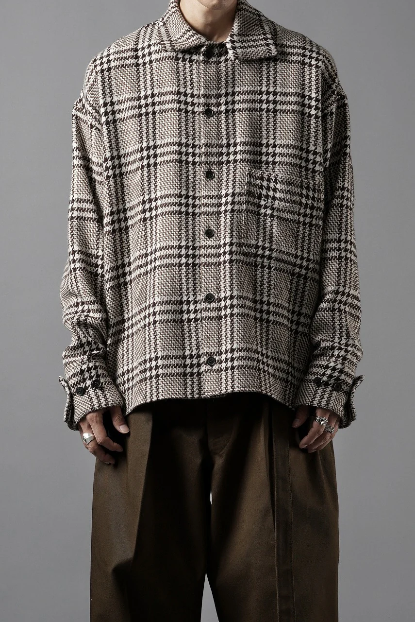 N/07 OPEN COLLAR L/S SHIRT / HOUNDSTOOTH GLEN CHECK (WHITE x BROWN) - Image 13