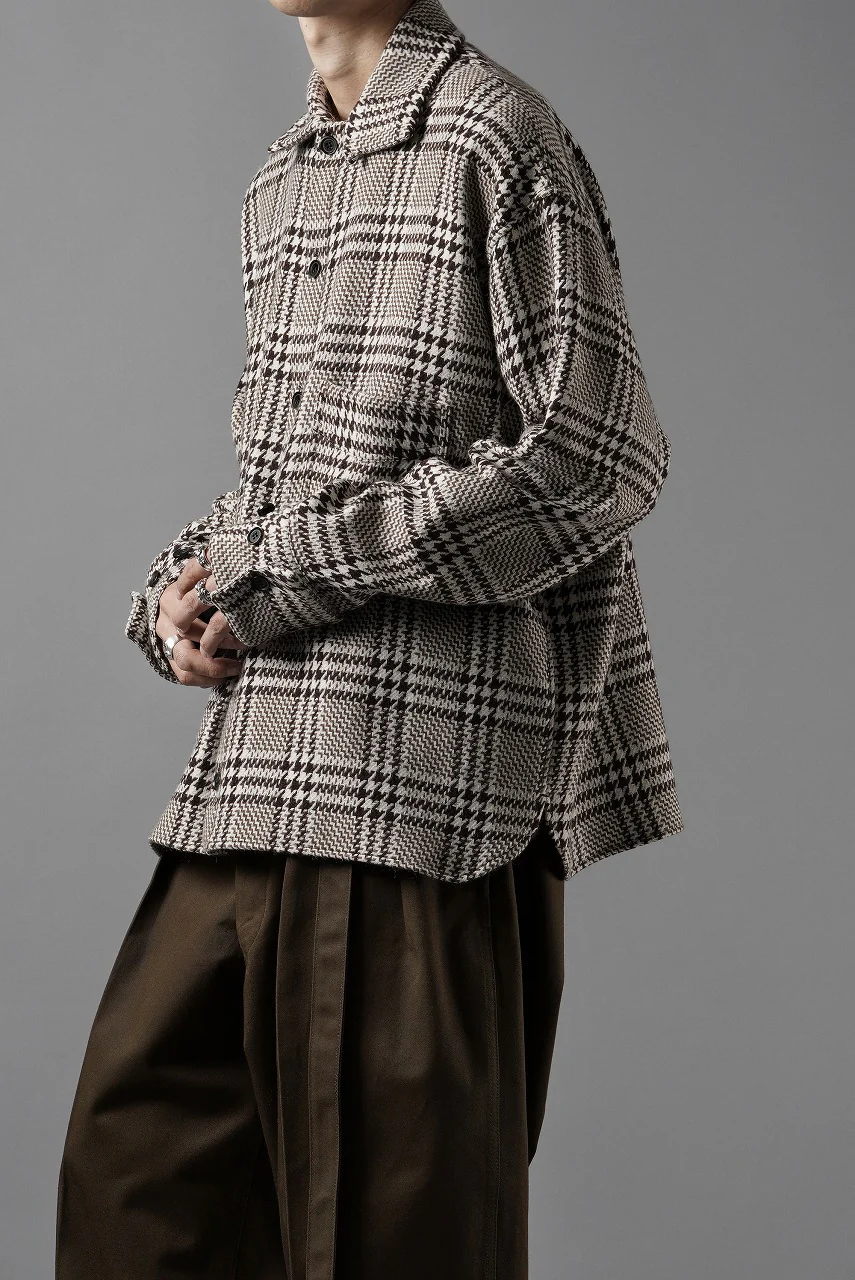 N/07 OPEN COLLAR L/S SHIRT / HOUNDSTOOTH GLEN CHECK (WHITE x BROWN) - Image 14