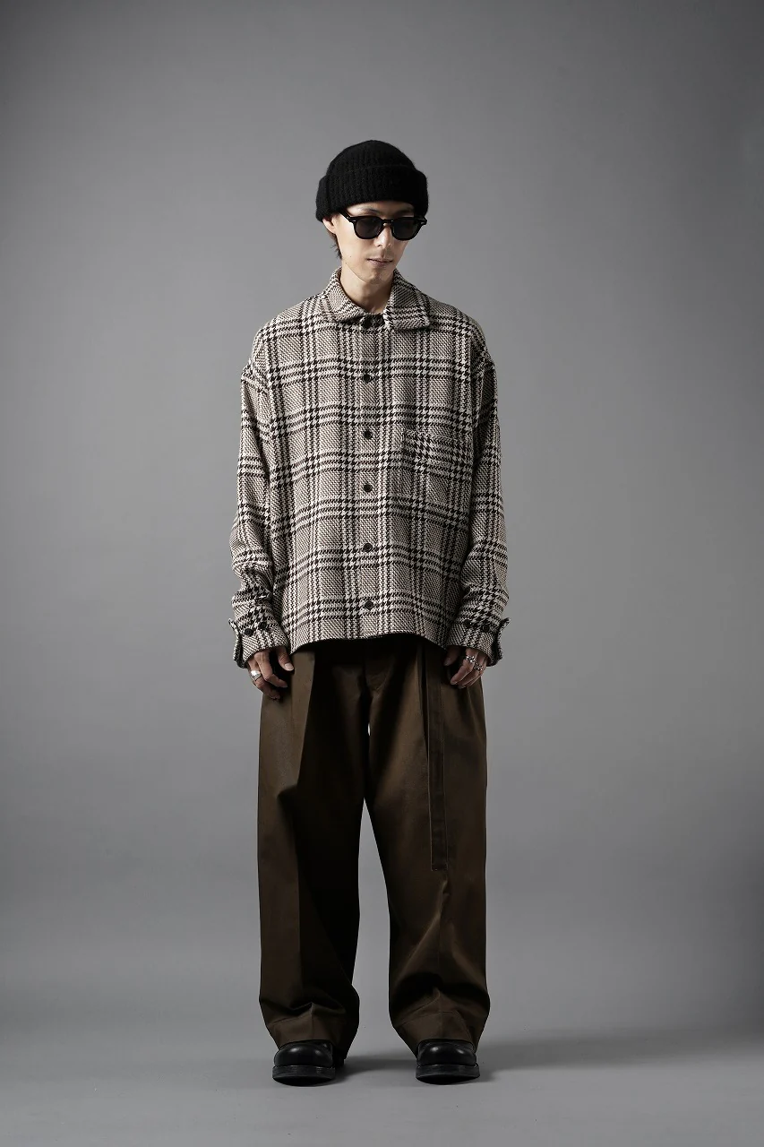 N/07 OPEN COLLAR L/S SHIRT / HOUNDSTOOTH GLEN CHECK (WHITE x BROWN) - Image 17
