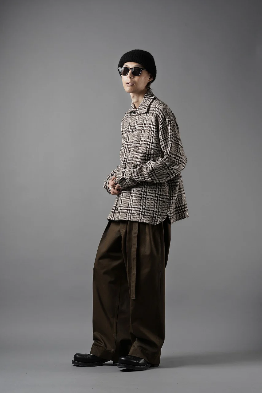 N/07 OPEN COLLAR L/S SHIRT / HOUNDSTOOTH GLEN CHECK (WHITE x BROWN) - Image 18