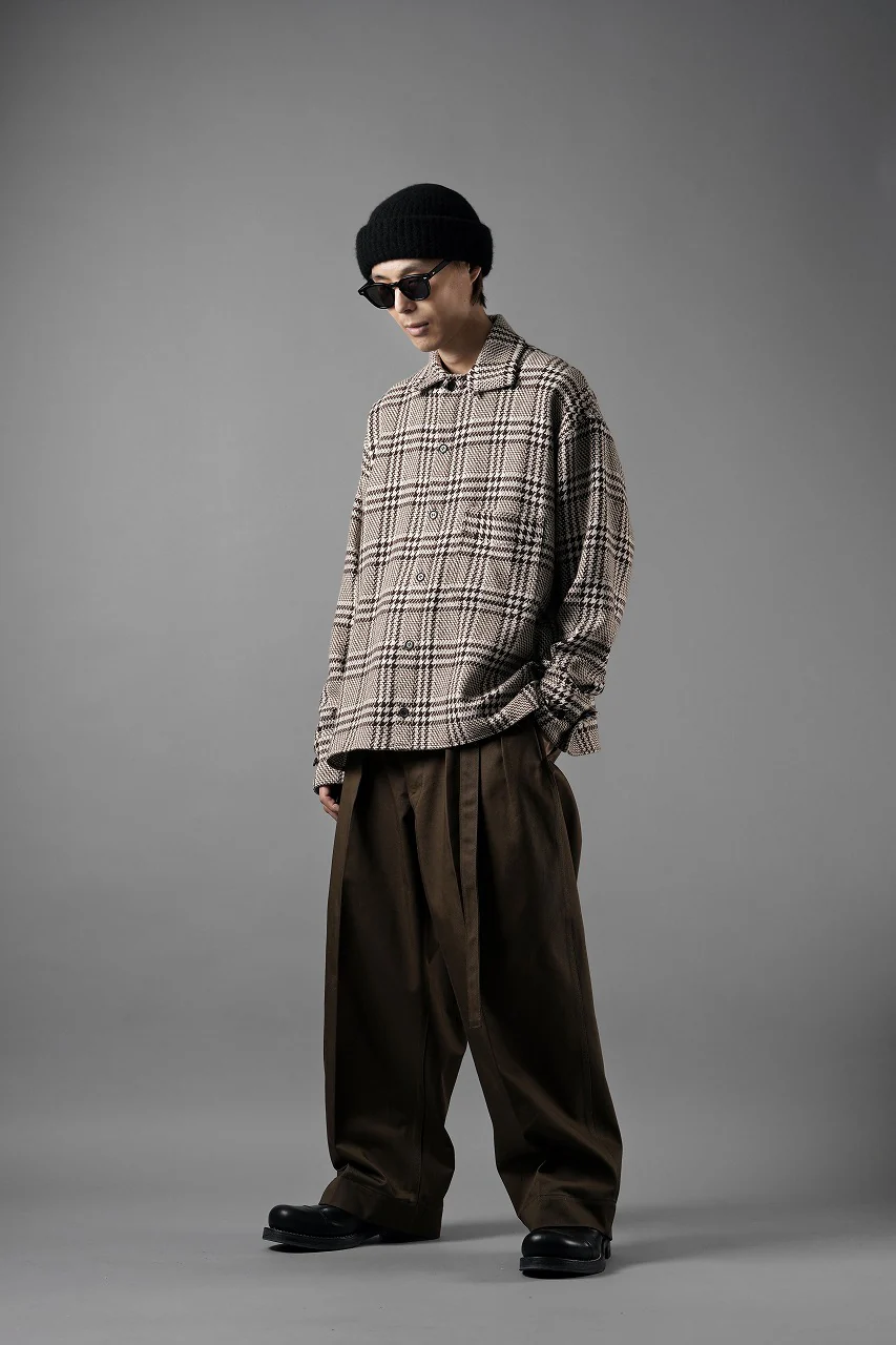 N/07 OPEN COLLAR L/S SHIRT / HOUNDSTOOTH GLEN CHECK (WHITE x BROWN) - Image 19