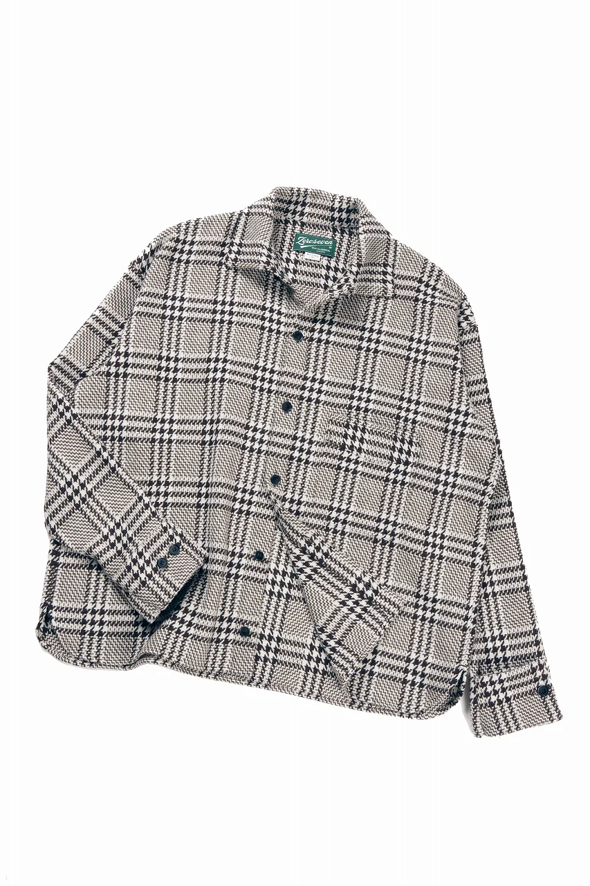 N/07 OPEN COLLAR L/S SHIRT / HOUNDSTOOTH GLEN CHECK (WHITE x BROWN) - Image 4