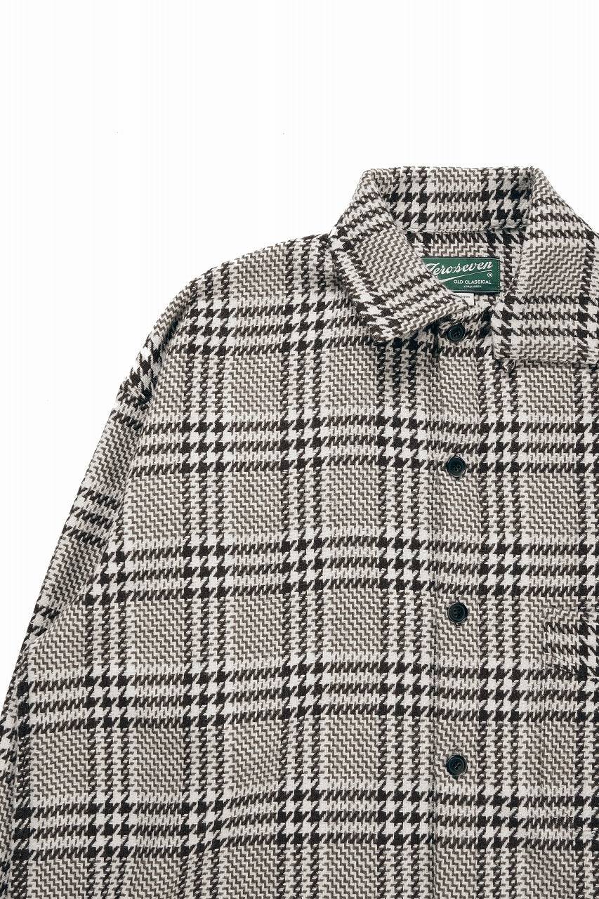 N/07 OPEN COLLAR L/S SHIRT / HOUNDSTOOTH GLEN CHECK (WHITE x BROWN) - Image 5