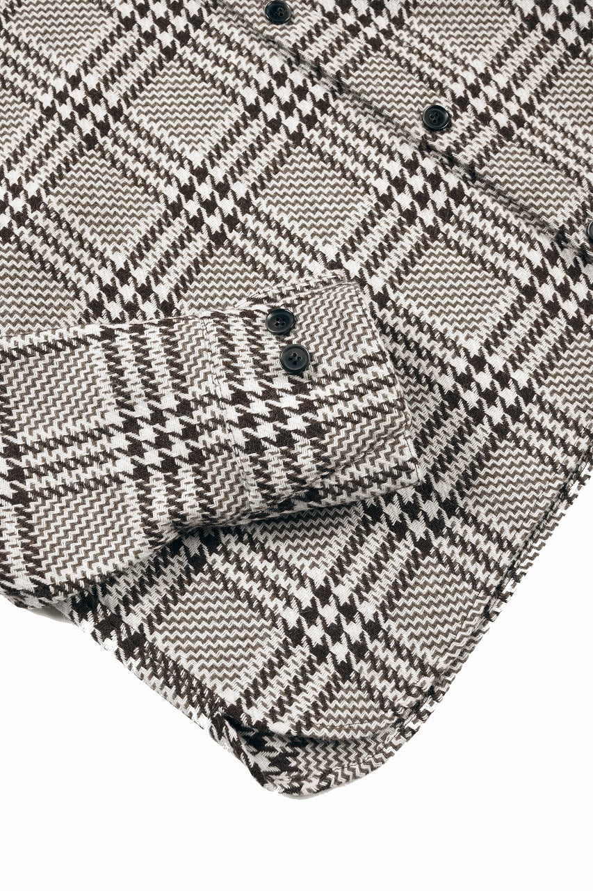 N/07 OPEN COLLAR L/S SHIRT / HOUNDSTOOTH GLEN CHECK (WHITE x BROWN) - Image 9