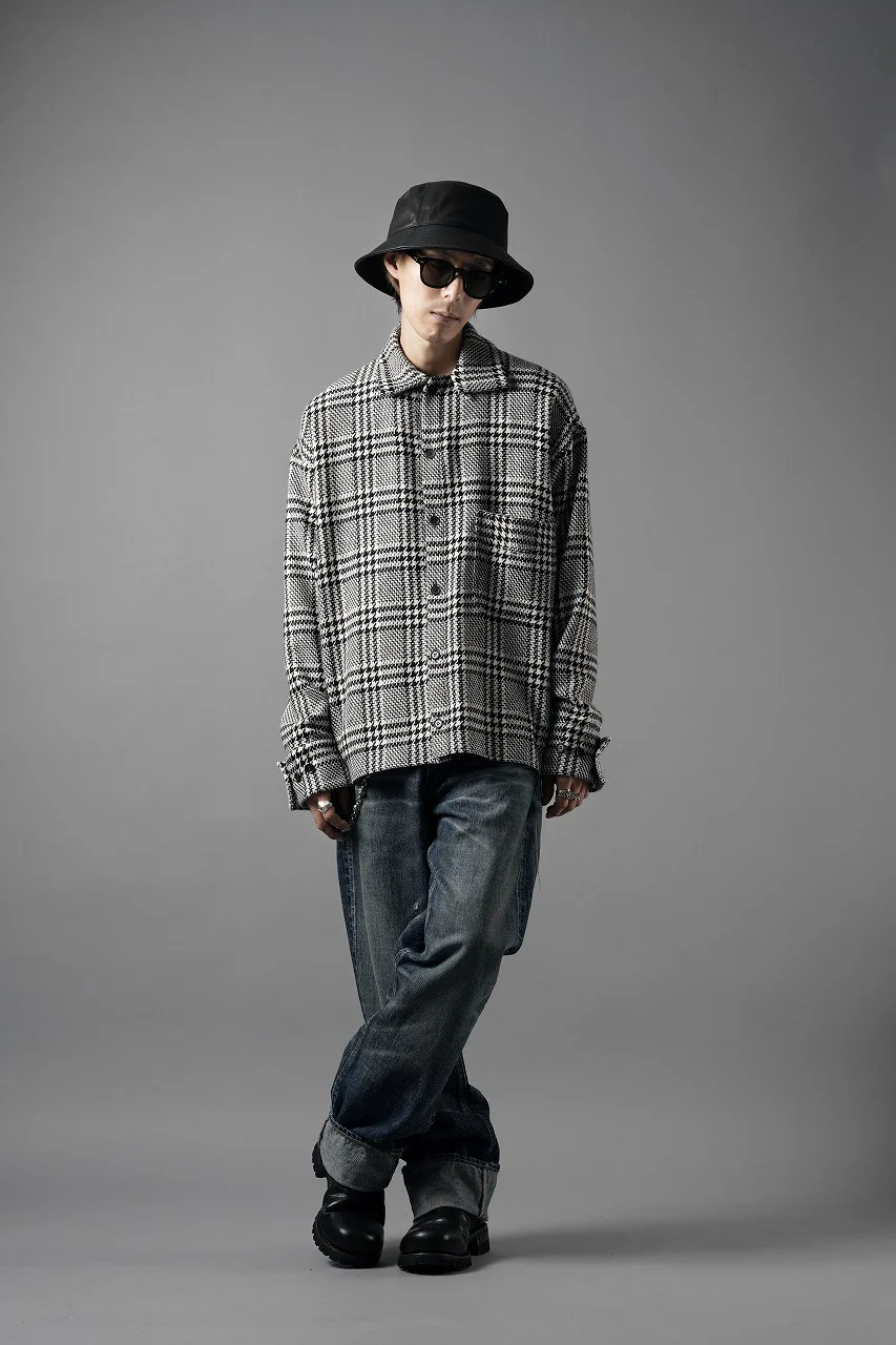 N/07 OPEN COLLAR L/S SHIRT / HOUNDSTOOTH GLEN CHECK (WHITE x GREY) - Image 19