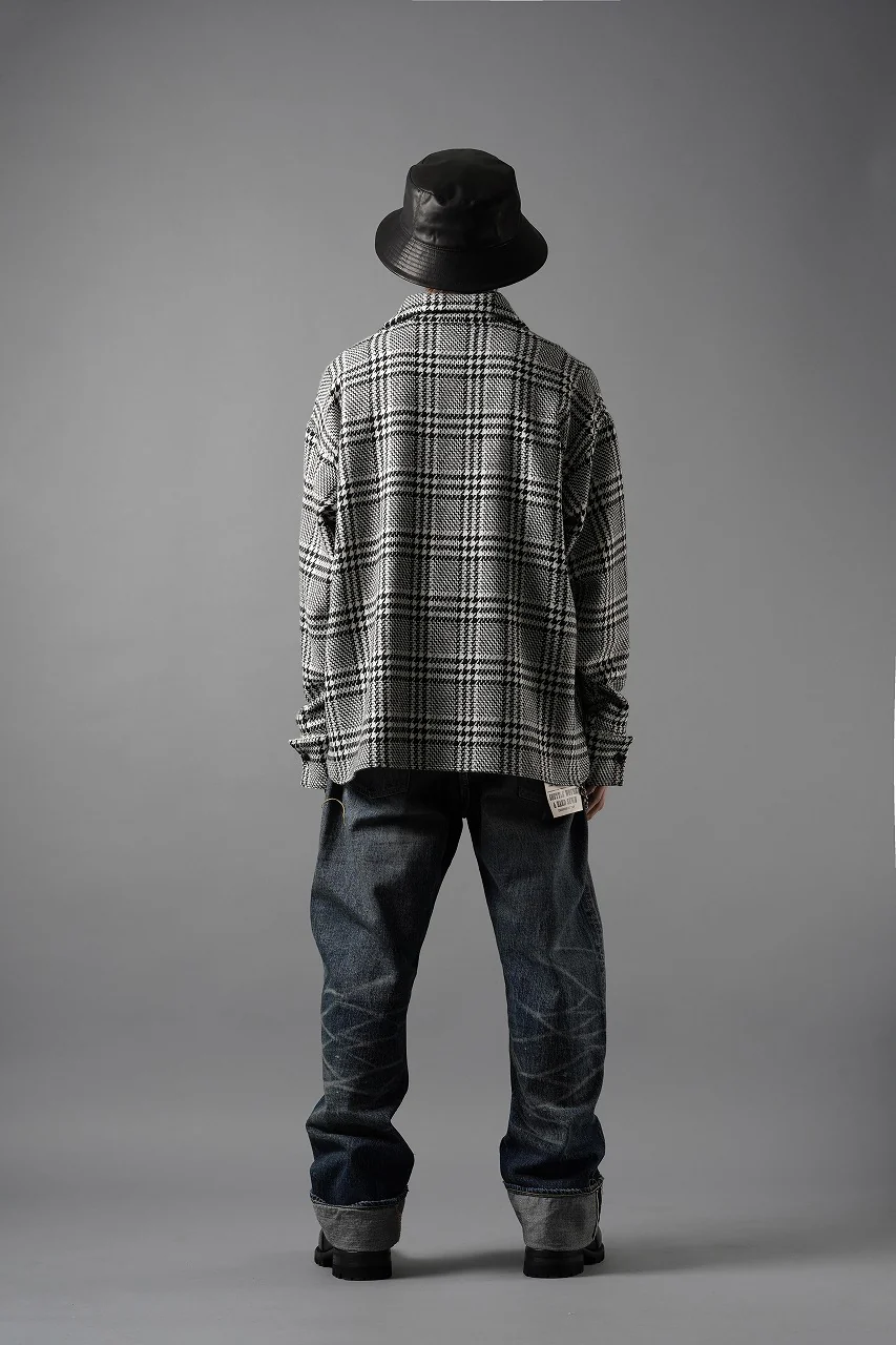 N/07 OPEN COLLAR L/S SHIRT / HOUNDSTOOTH GLEN CHECK (WHITE x GREY) - Image 21