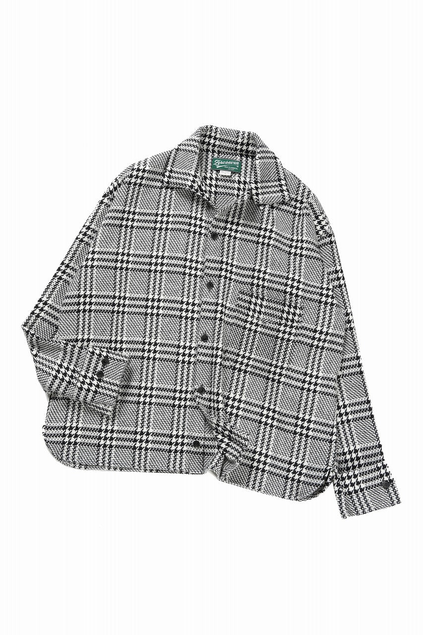 N/07 OPEN COLLAR L/S SHIRT / HOUNDSTOOTH GLEN CHECK (WHITE x GREY) - Image 4