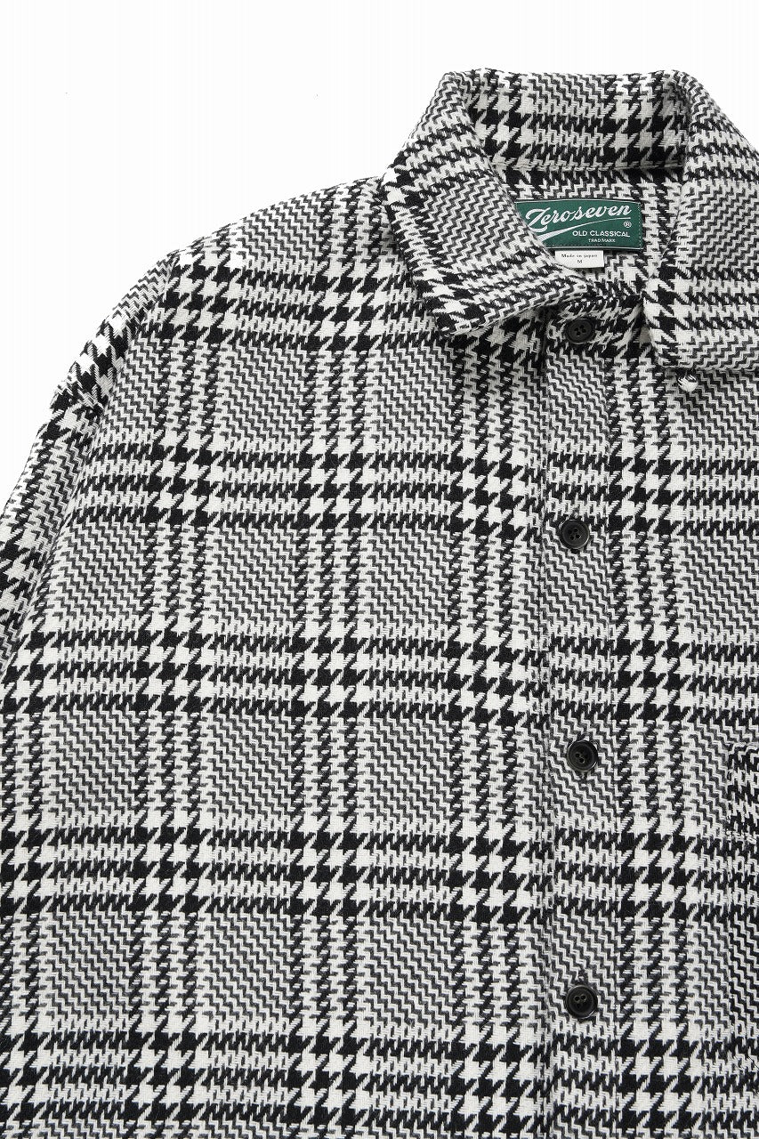 N/07 OPEN COLLAR L/S SHIRT / HOUNDSTOOTH GLEN CHECK (WHITE x GREY) - Image 5