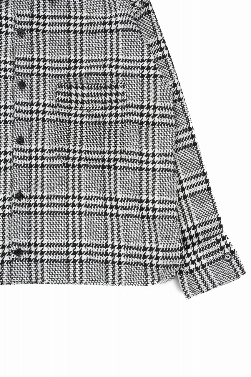N/07 OPEN COLLAR L/S SHIRT / HOUNDSTOOTH GLEN CHECK (WHITE x GREY) - Image 6
