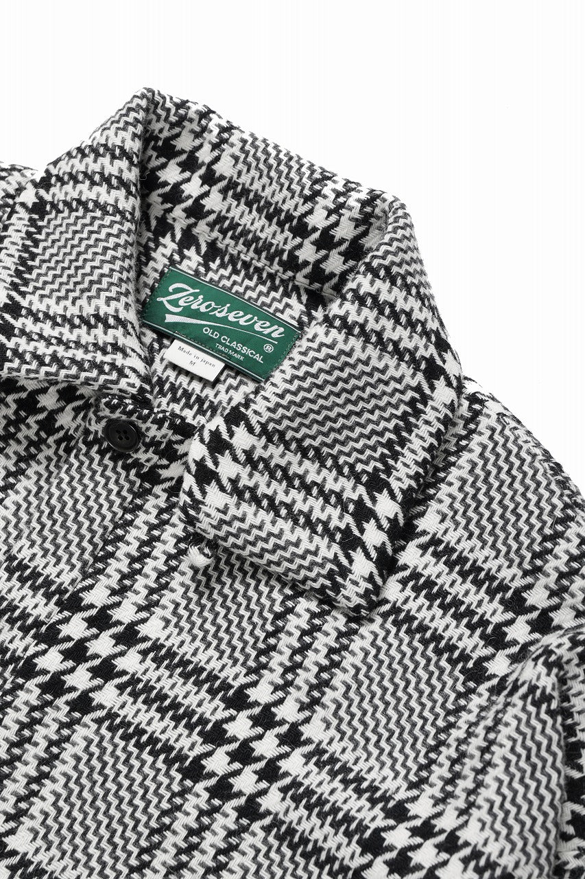 N/07 OPEN COLLAR L/S SHIRT / HOUNDSTOOTH GLEN CHECK (WHITE x GREY) - Image 8