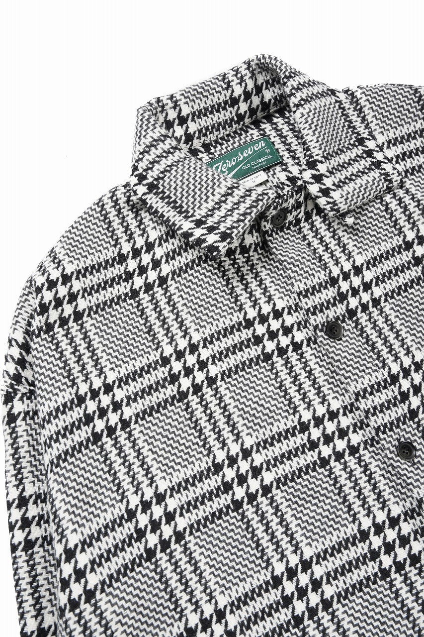 N/07 OPEN COLLAR L/S SHIRT / HOUNDSTOOTH GLEN CHECK (WHITE x GREY) - Image 9