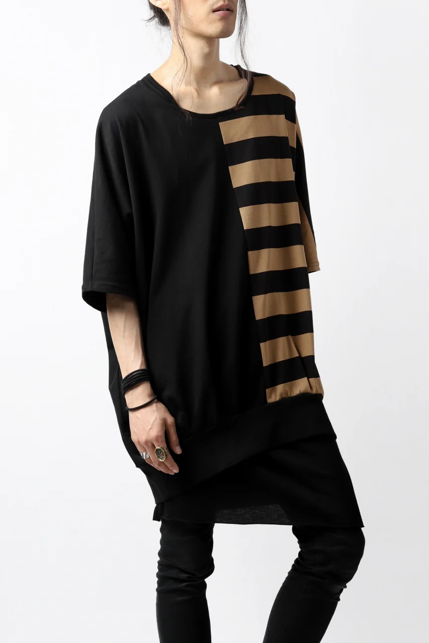 N/07 OVERFIT DOLMAN T-SHIRT / HORIZONTAL PANELED (BLACK×DARK CAMEL) - Image 10
