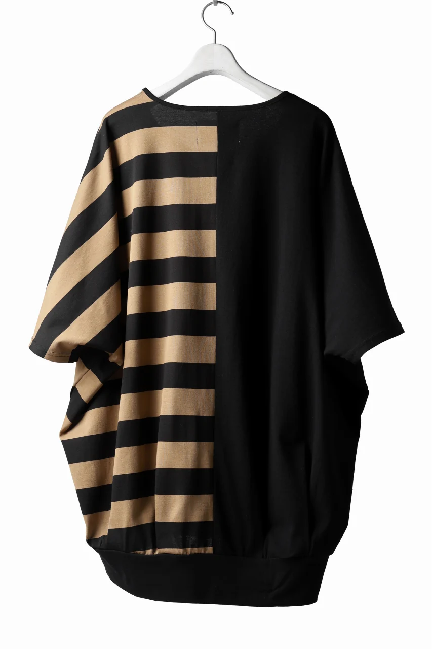 N/07 OVERFIT DOLMAN T-SHIRT / HORIZONTAL PANELED (BLACK×DARK CAMEL) - Image 3