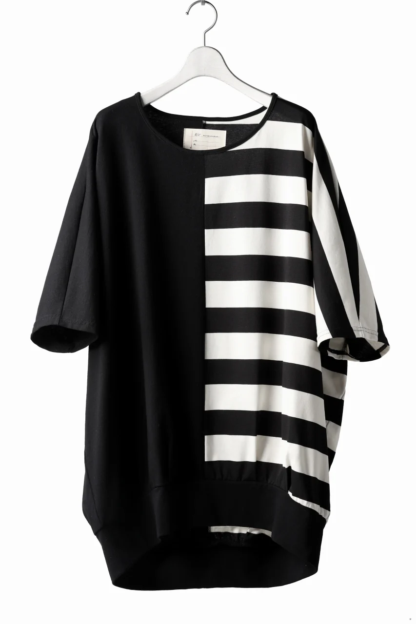 N/07 OVERFIT DOLMAN T-SHIRT / HORIZONTAL PANELED (BLACK×IVORY)