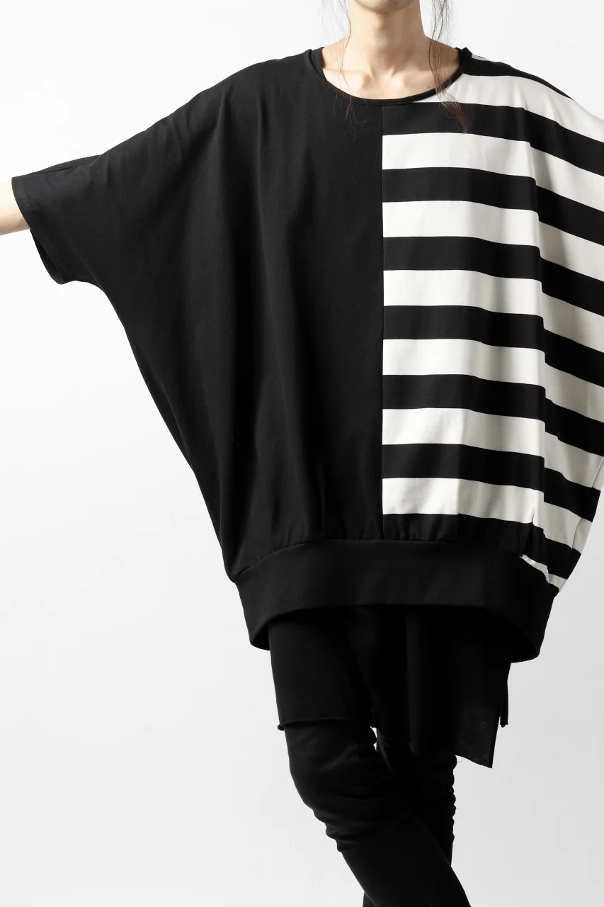 N/07 OVERFIT DOLMAN T-SHIRT / HORIZONTAL PANELED (BLACK×IVORY) - Image 10