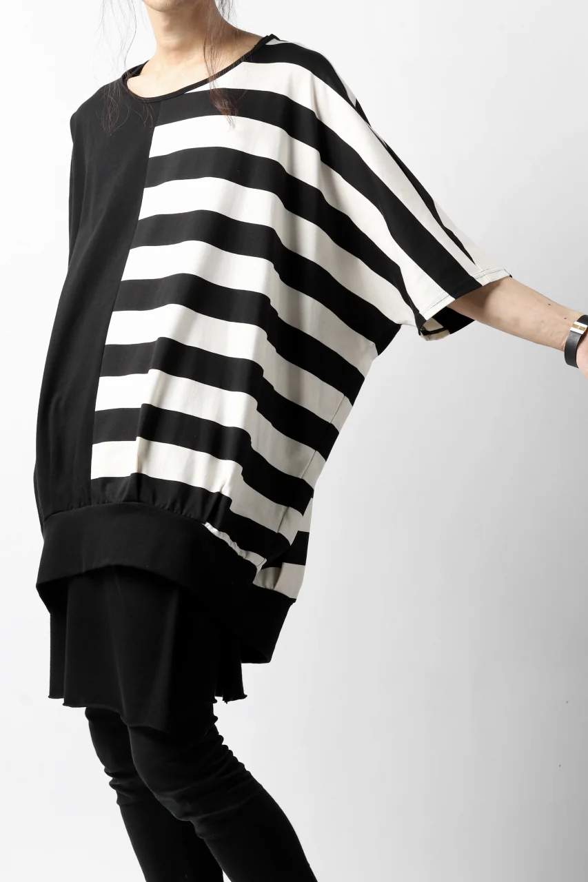 N/07 OVERFIT DOLMAN T-SHIRT / HORIZONTAL PANELED (BLACK×IVORY) - Image 11