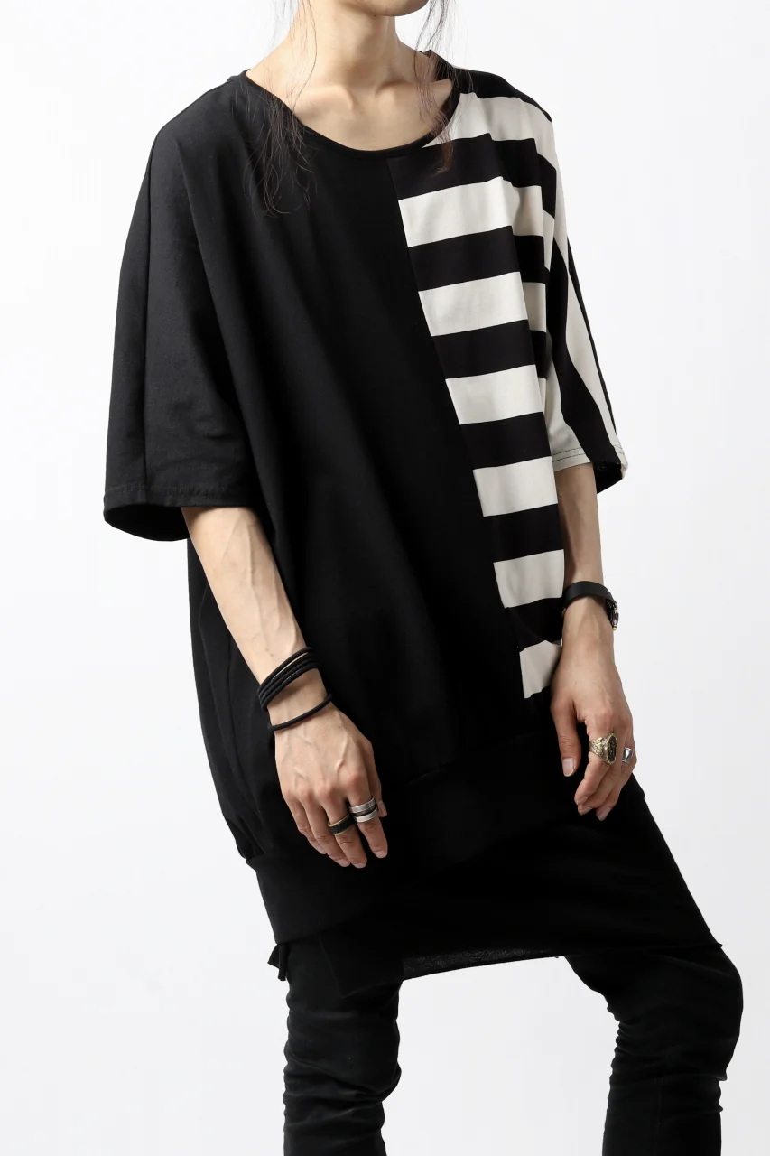 N/07 OVERFIT DOLMAN T-SHIRT / HORIZONTAL PANELED (BLACK×IVORY) - Image 12