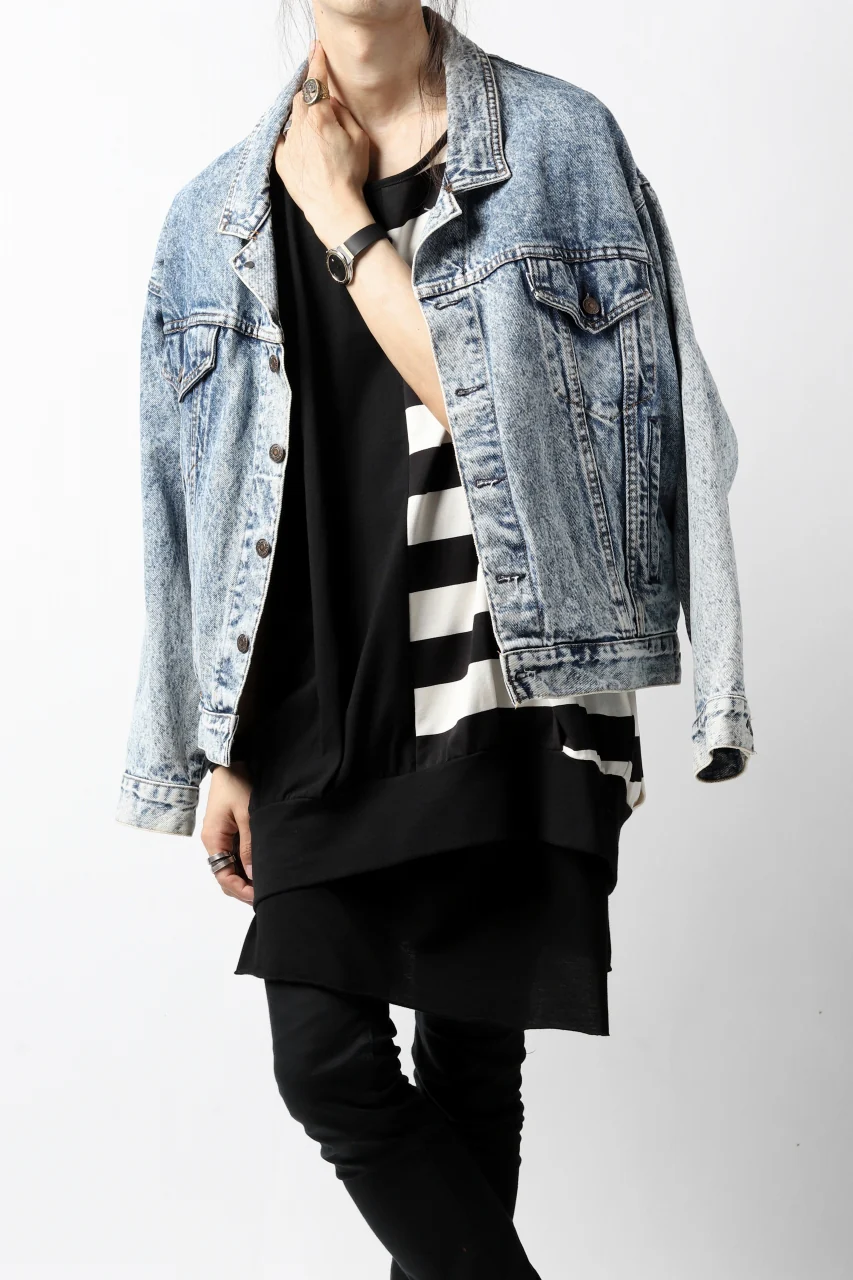 N/07 OVERFIT DOLMAN T-SHIRT / HORIZONTAL PANELED (BLACK×IVORY) - Image 16