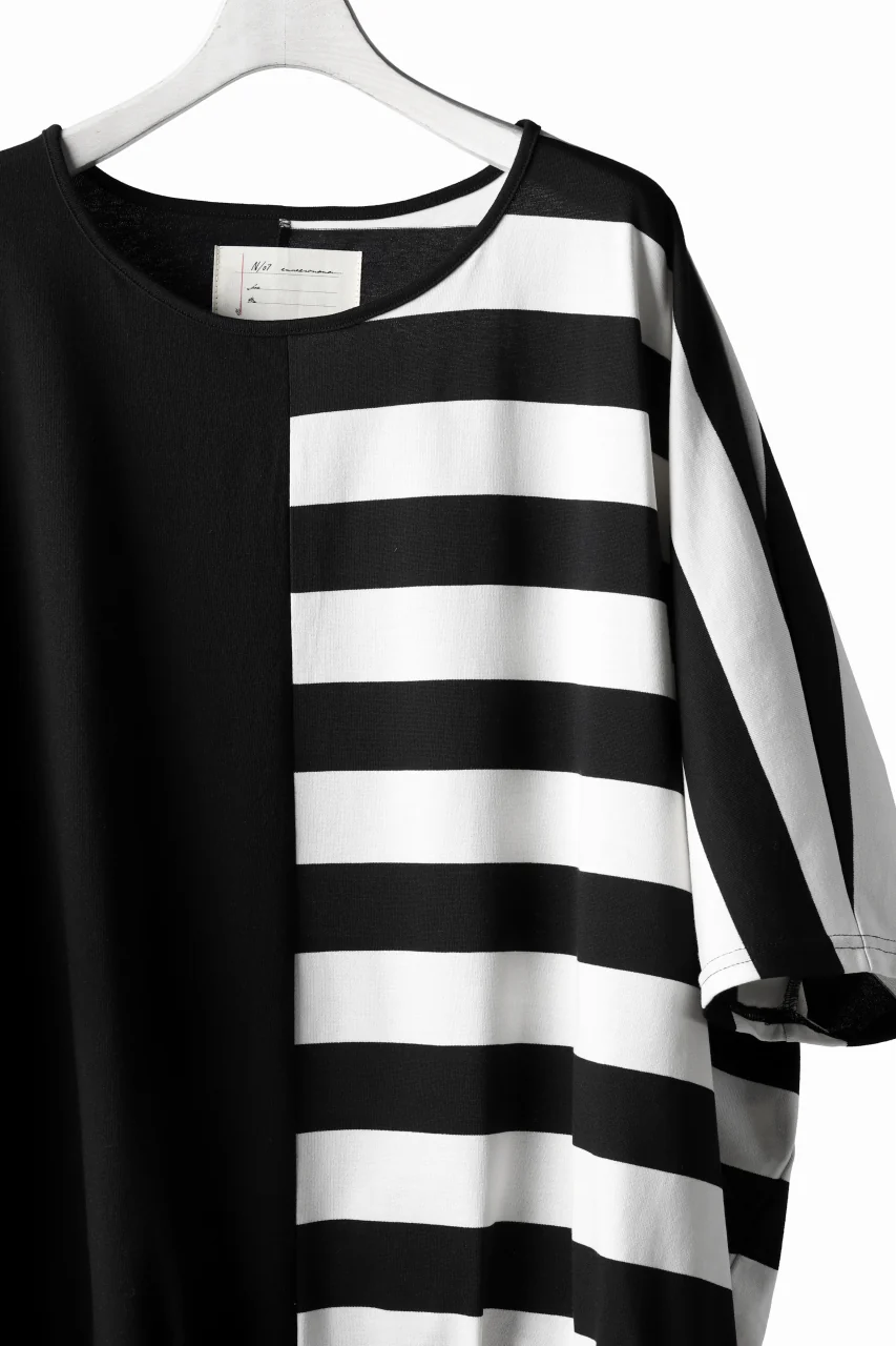 N/07 OVERFIT DOLMAN T-SHIRT / HORIZONTAL PANELED (BLACK×IVORY) - Image 20