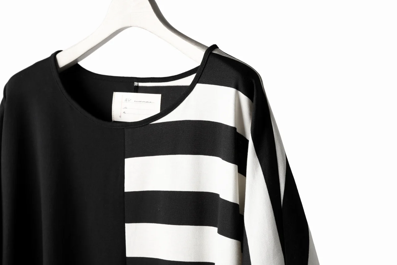 N/07 OVERFIT DOLMAN T-SHIRT / HORIZONTAL PANELED (BLACK×IVORY) - Image 25