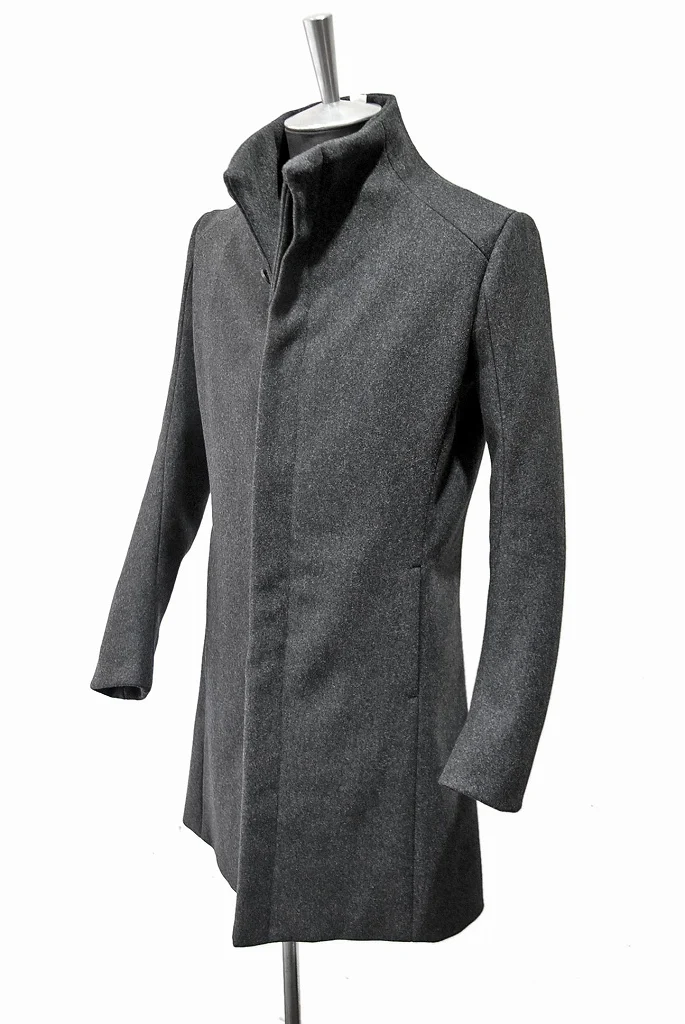 N/07 premium woolyarn cashmere coat anatomy stand collar (CHARCOAL BLACK) - Image 5