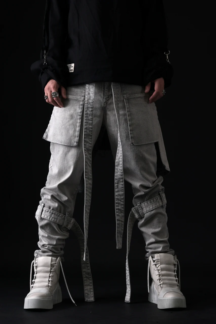 N/07 SEDITIOUS BONDAGE TROUSERS / BLEACHED BLACK DENIM (WHITE ASH) - Image 79