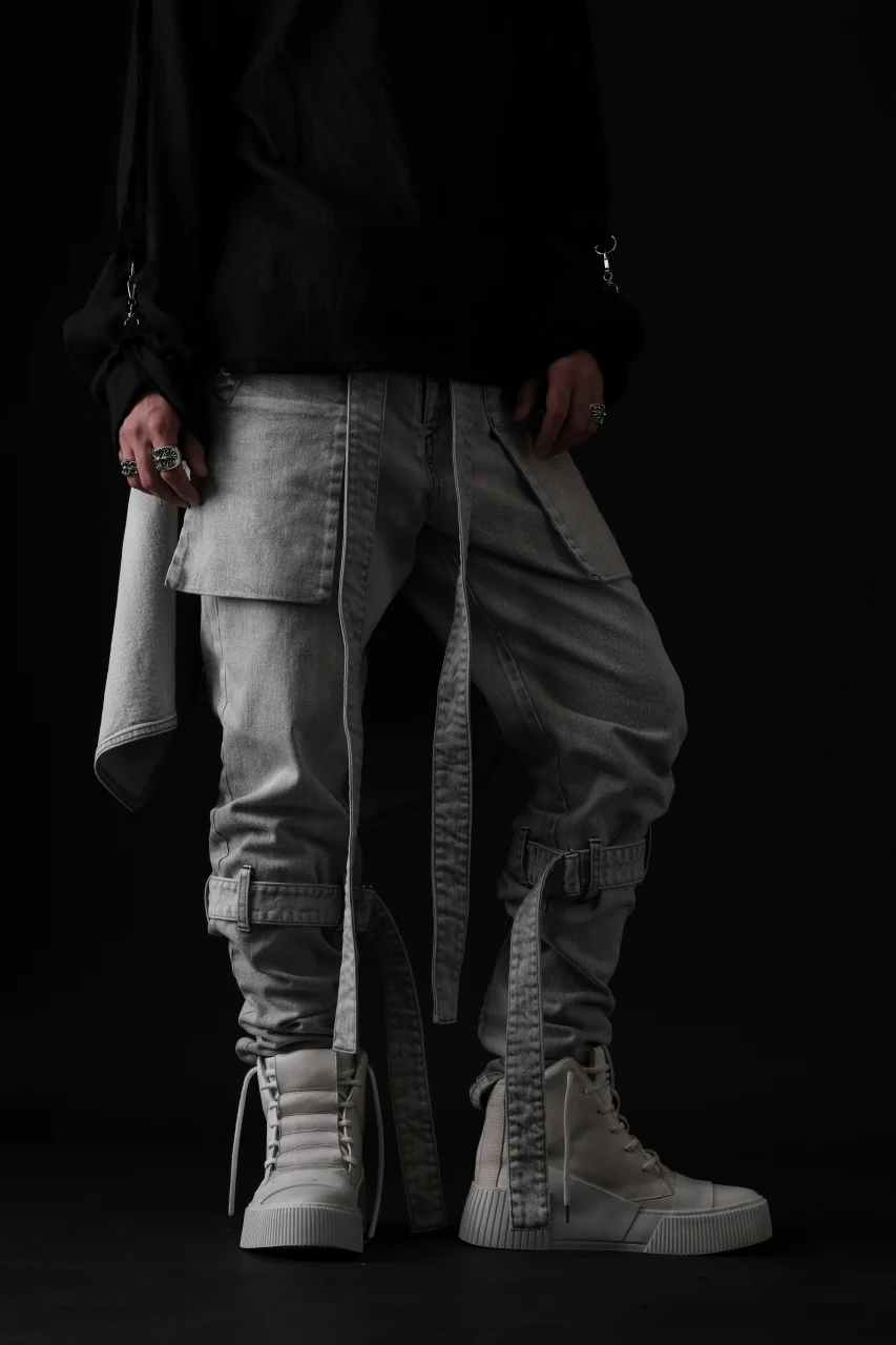 N/07 SEDITIOUS BONDAGE TROUSERS / BLEACHED BLACK DENIM (WHITE ASH) - Image 81