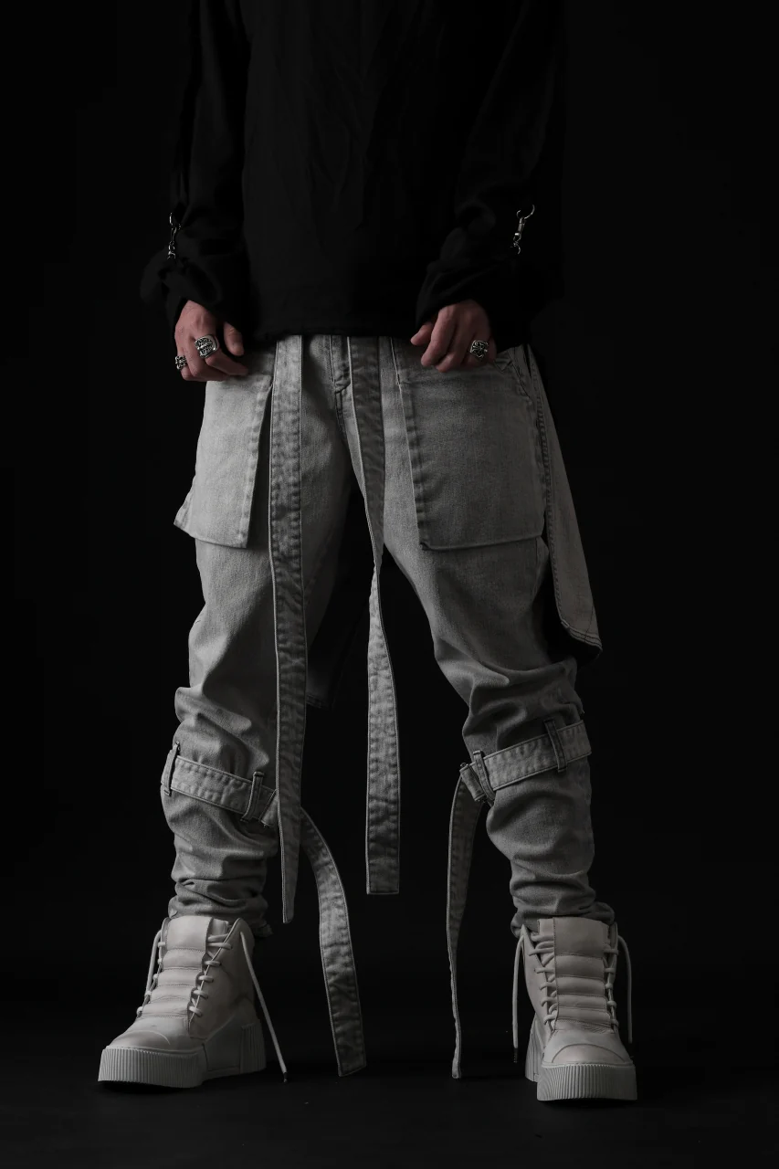 N/07 SEDITIOUS BONDAGE TROUSERS / BLEACHED BLACK DENIM (WHITE ASH) - Image 82