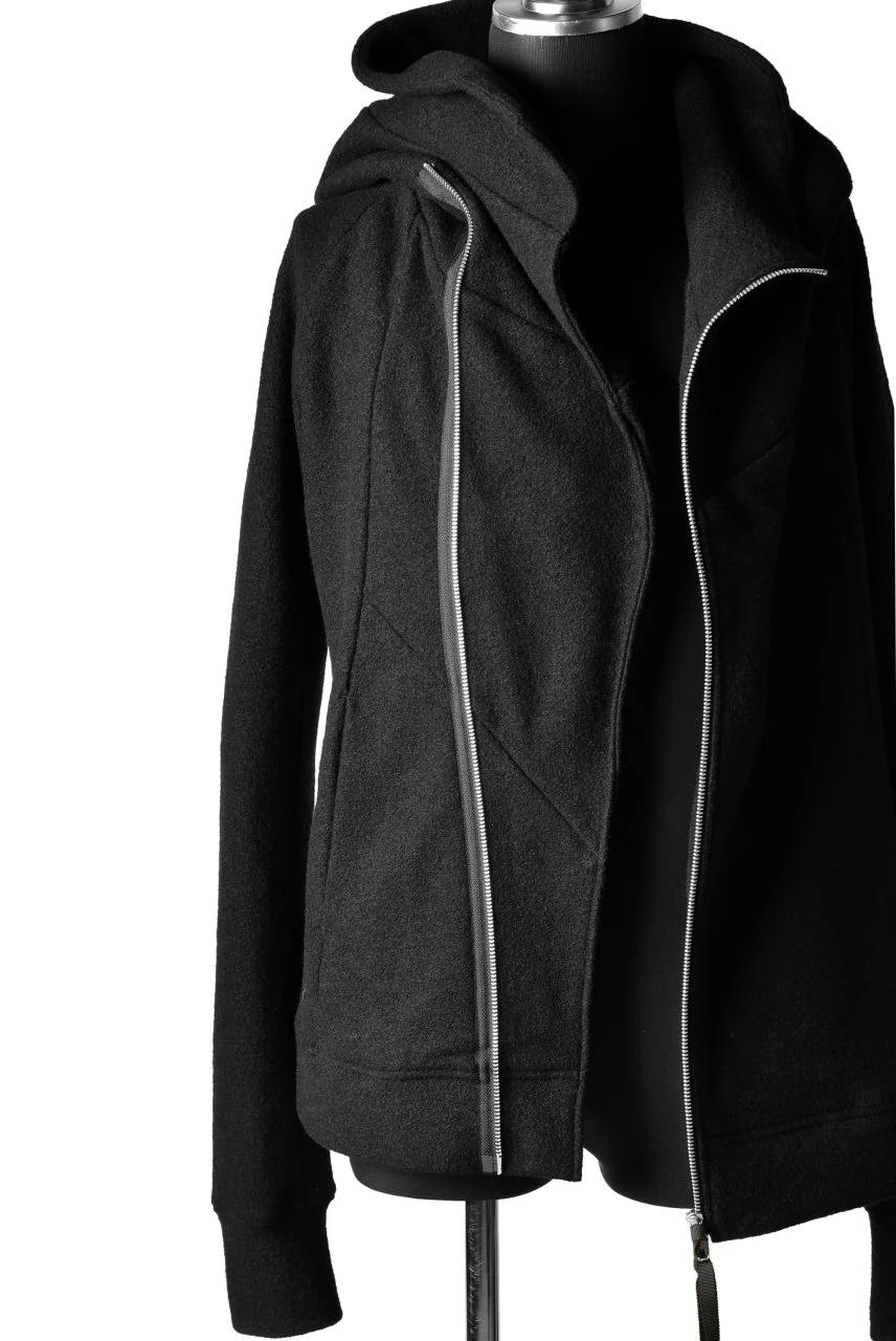 N/07 Wrap Hooded Jacket / Woolring Fleece (BLACK) - Image 19