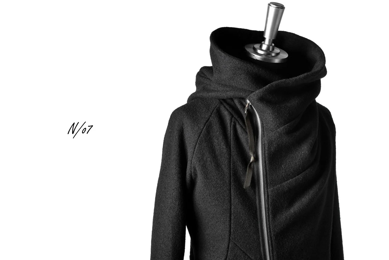 N/07 Wrap Hooded Jacket / Woolring Fleece (BLACK) - Image 28