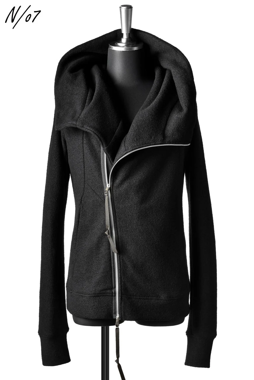 N/07 Wrap Hooded Jacket / Woolring Fleece (BLACK) - Image 3