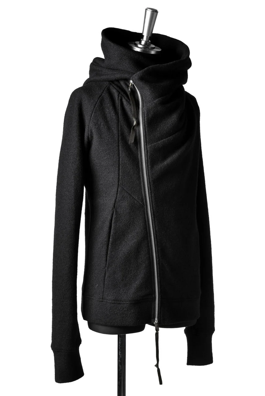N/07 Wrap Hooded Jacket / Woolring Fleece (BLACK) - Image 4