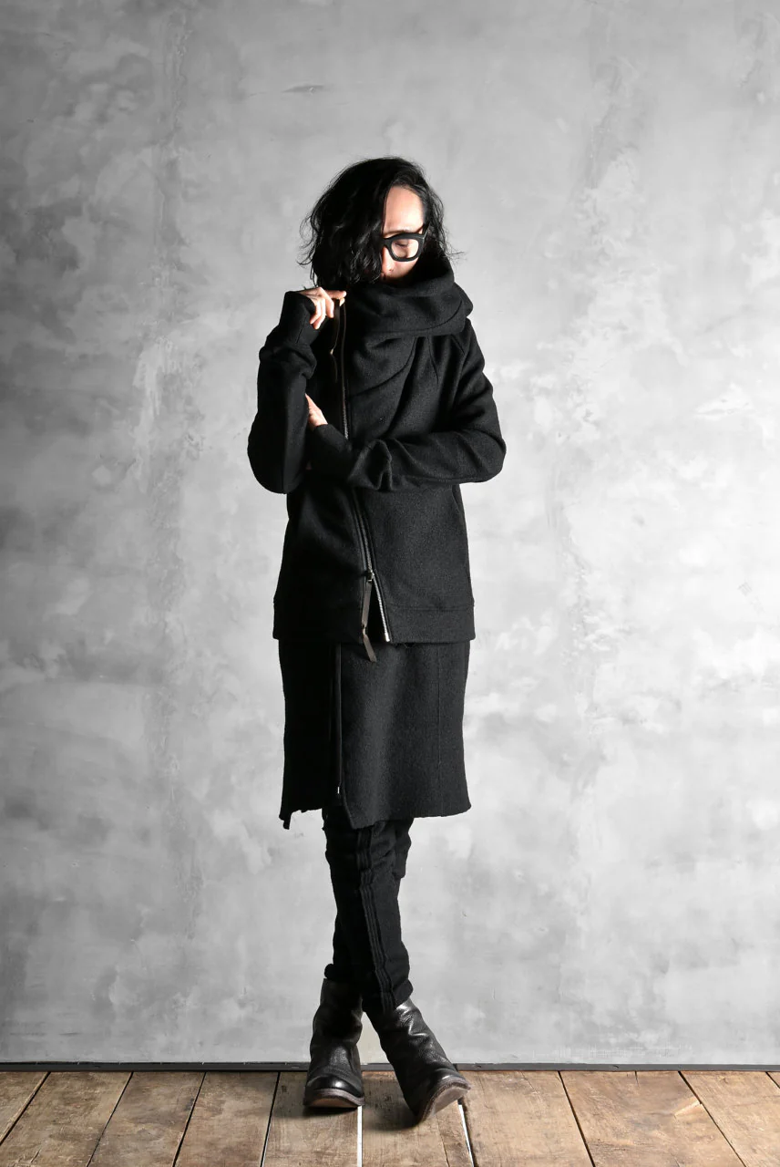 N/07 Wrap Hooded Jacket / Woolring Fleece (BLACK) - Image 44