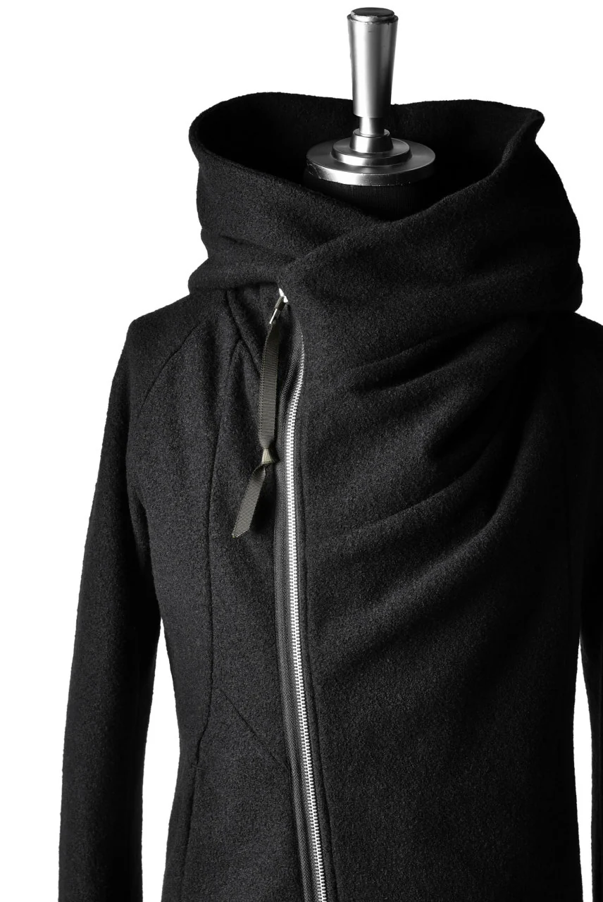 N/07 Wrap Hooded Jacket / Woolring Fleece (BLACK) - Image 9