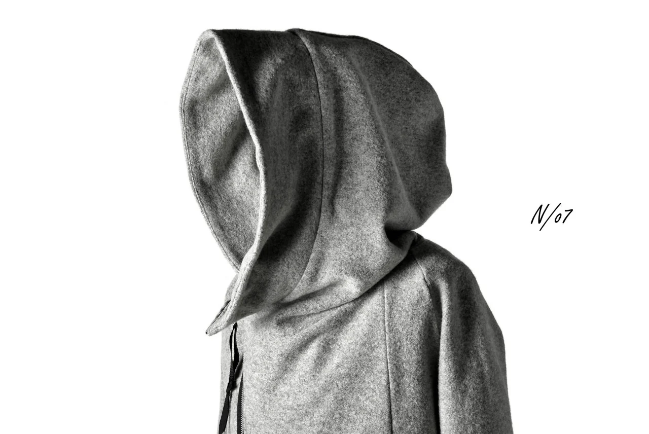 N/07 Wrap Hooded Jacket / Woolring Fleece (MELANGE GREY) - Image 27