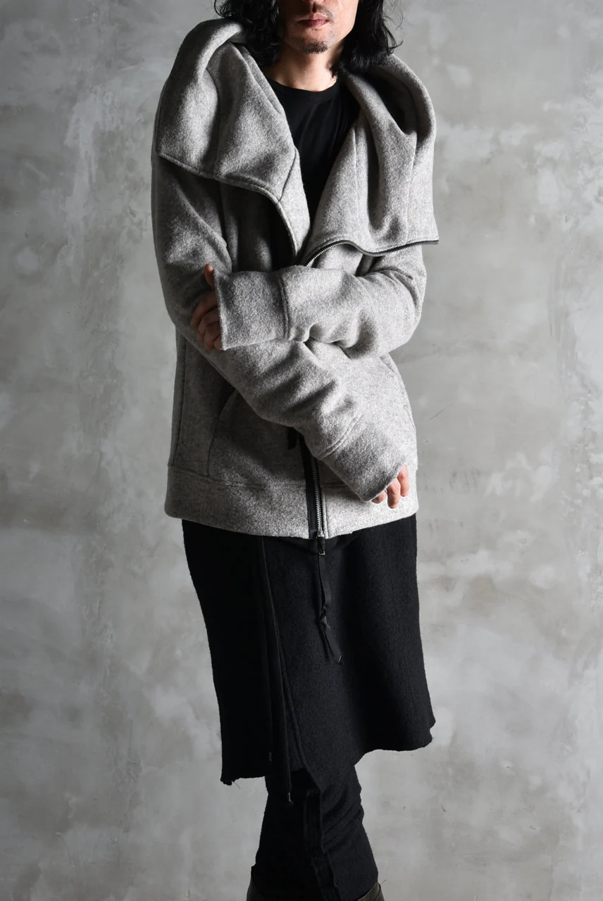 N/07 Wrap Hooded Jacket / Woolring Fleece (MELANGE GREY) - Image 35